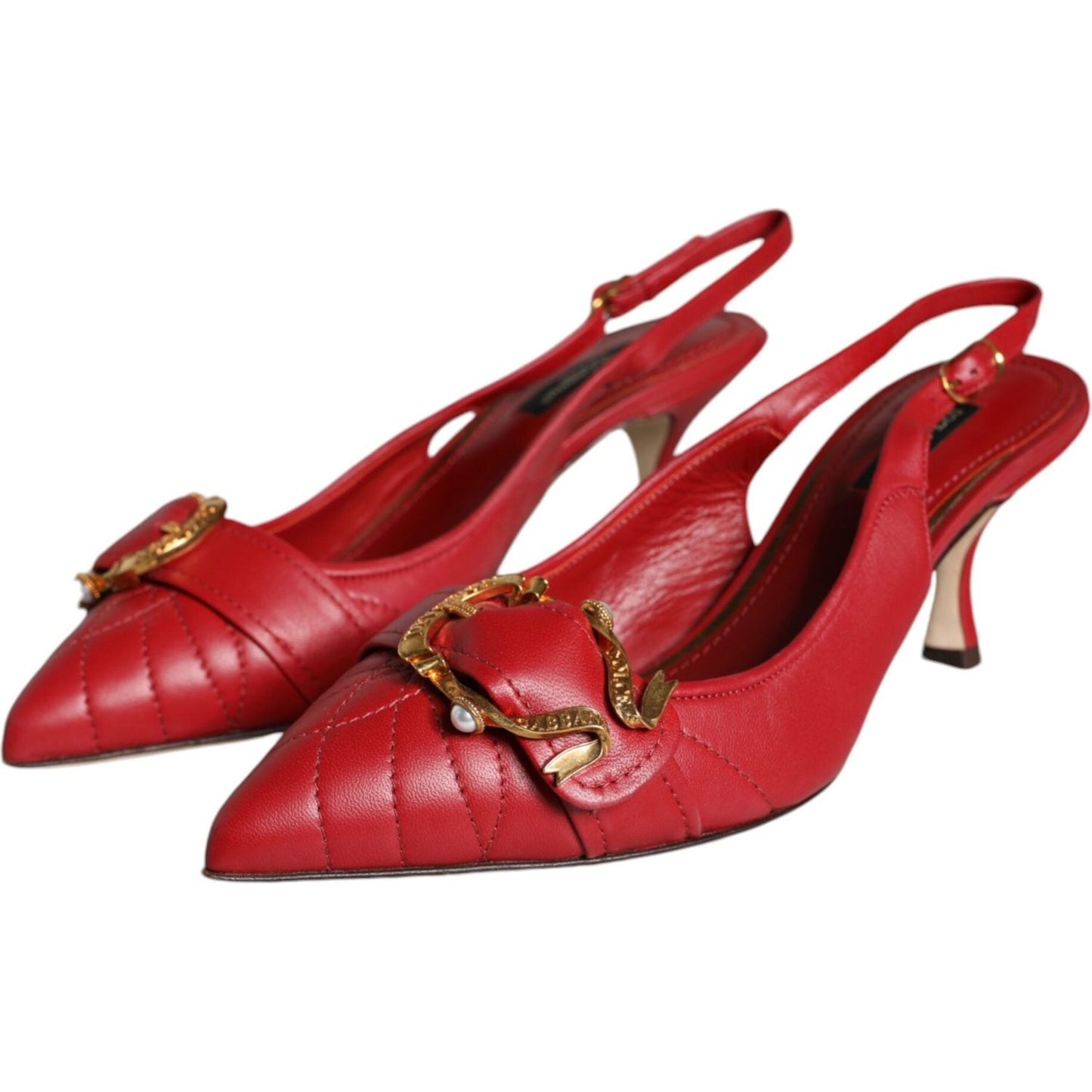 Dolce & Gabbana Red Devotion Leather Heels Slingback Shoes Dolce & Gabbana