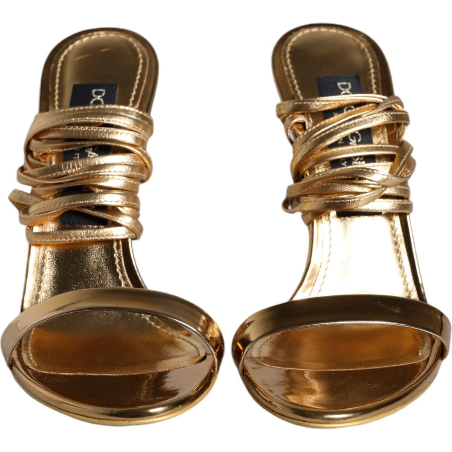 Dolce & Gabbana Gold Leather High Heels Sandals Shoes Dolce & Gabbana