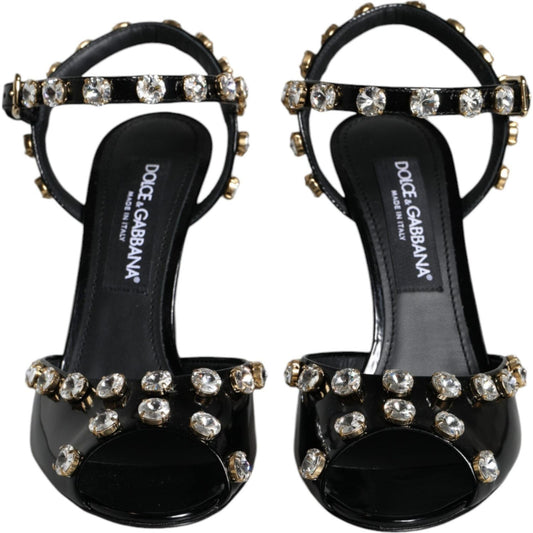 Dolce & Gabbana Black Leather Crystal Ankle Strap Sandals Shoes Dolce & Gabbana