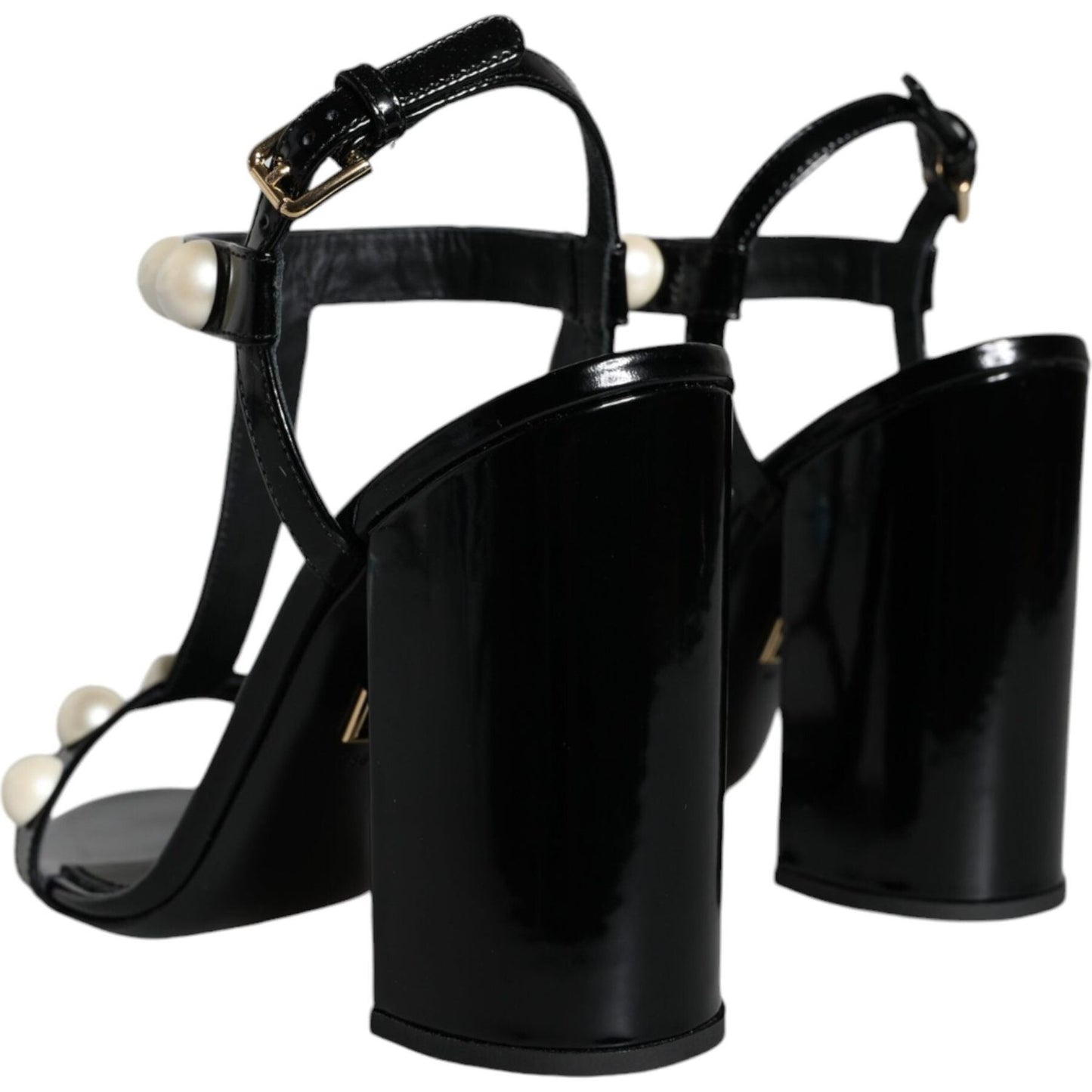 Dolce & Gabbana Black Leather Pearls T-strap Sandals Shoes Dolce & Gabbana