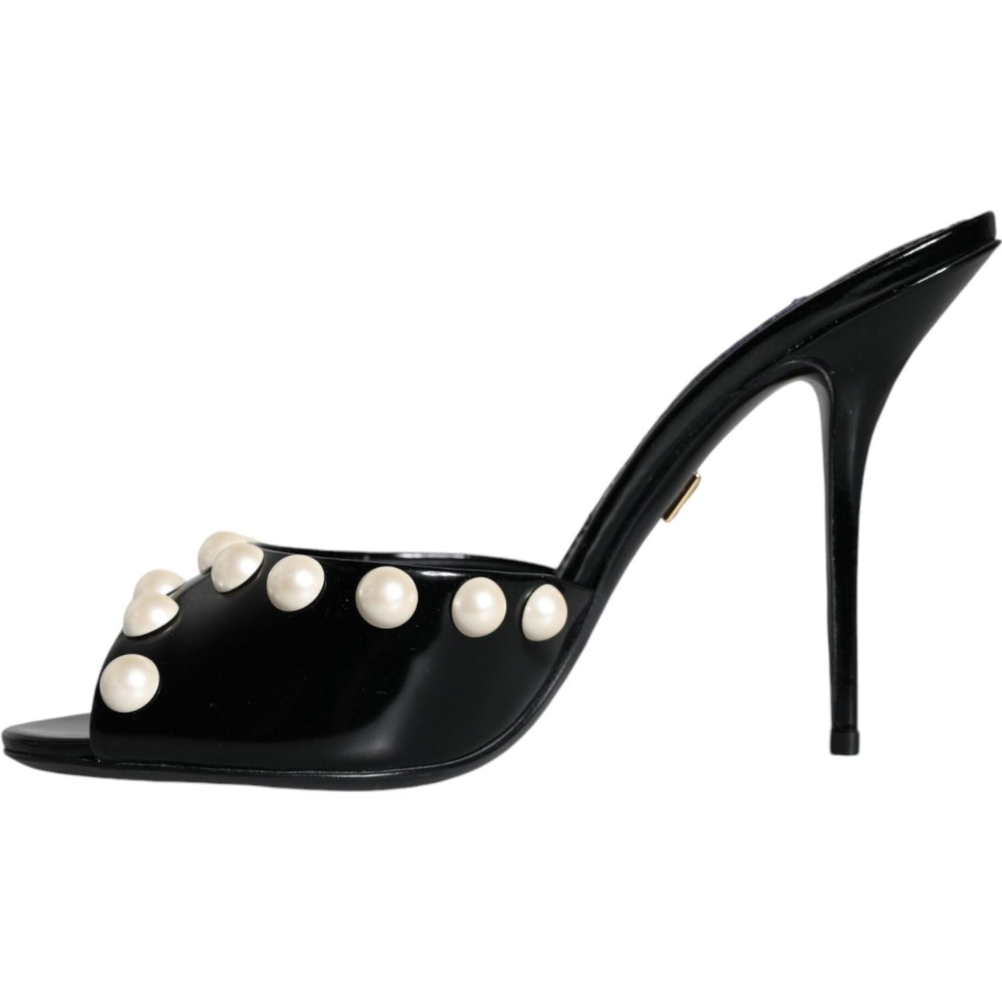 Dolce & Gabbana Black Leather Pearls Slides Sandals Shoes Dolce & Gabbana