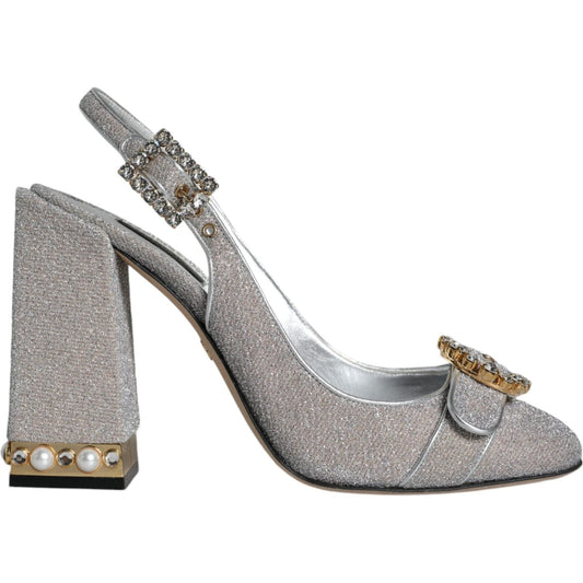 Dolce & Gabbana Silver Crystal Slingback Heels Sandals Shoes Dolce & Gabbana