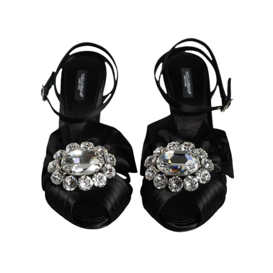 Dolce & Gabbana Black Crystal Ankle Strap Sandals Shoes