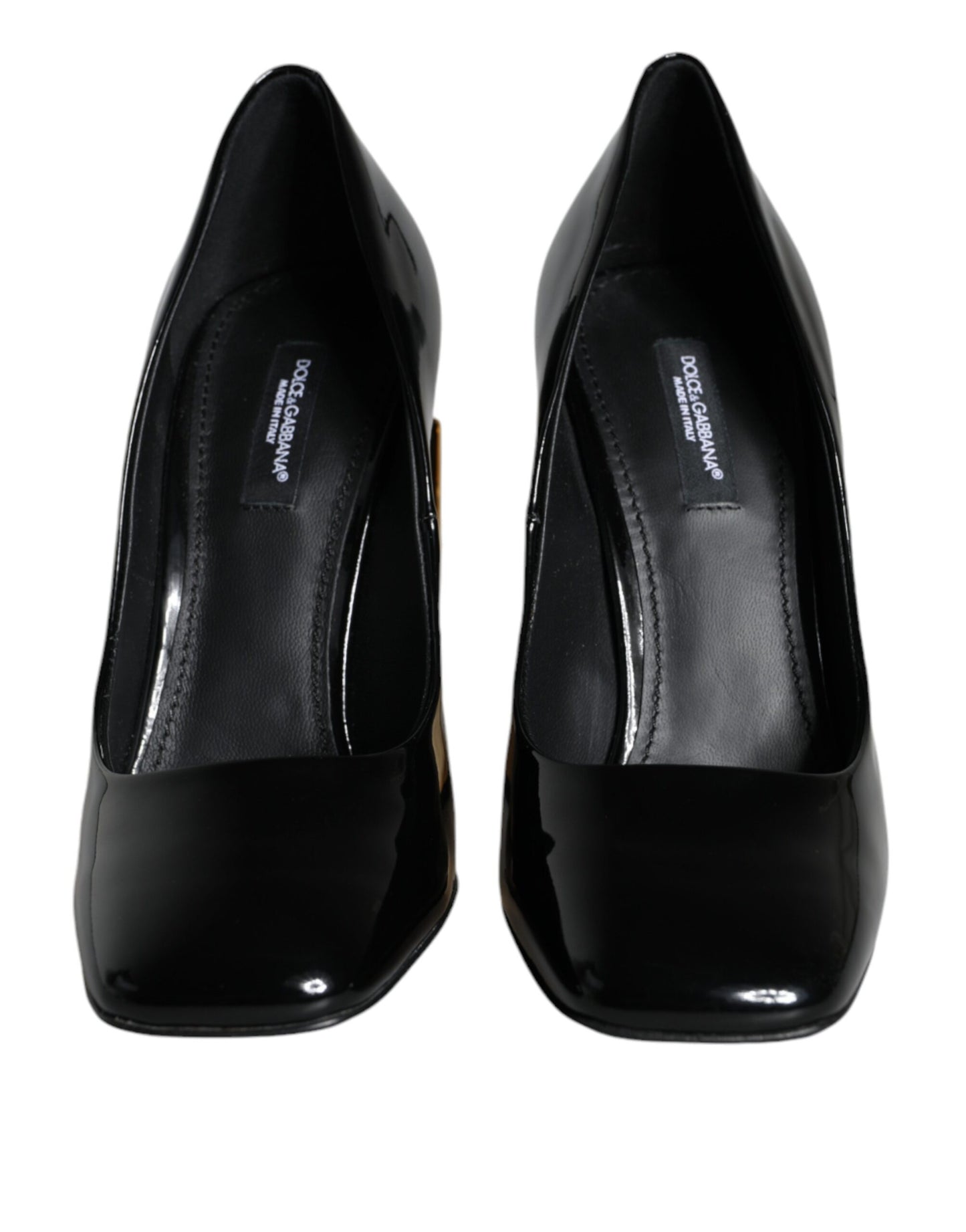 Dolce & Gabbana Black Gold Patent Leather Logo Heels Pumps Shoes Dolce & Gabbana