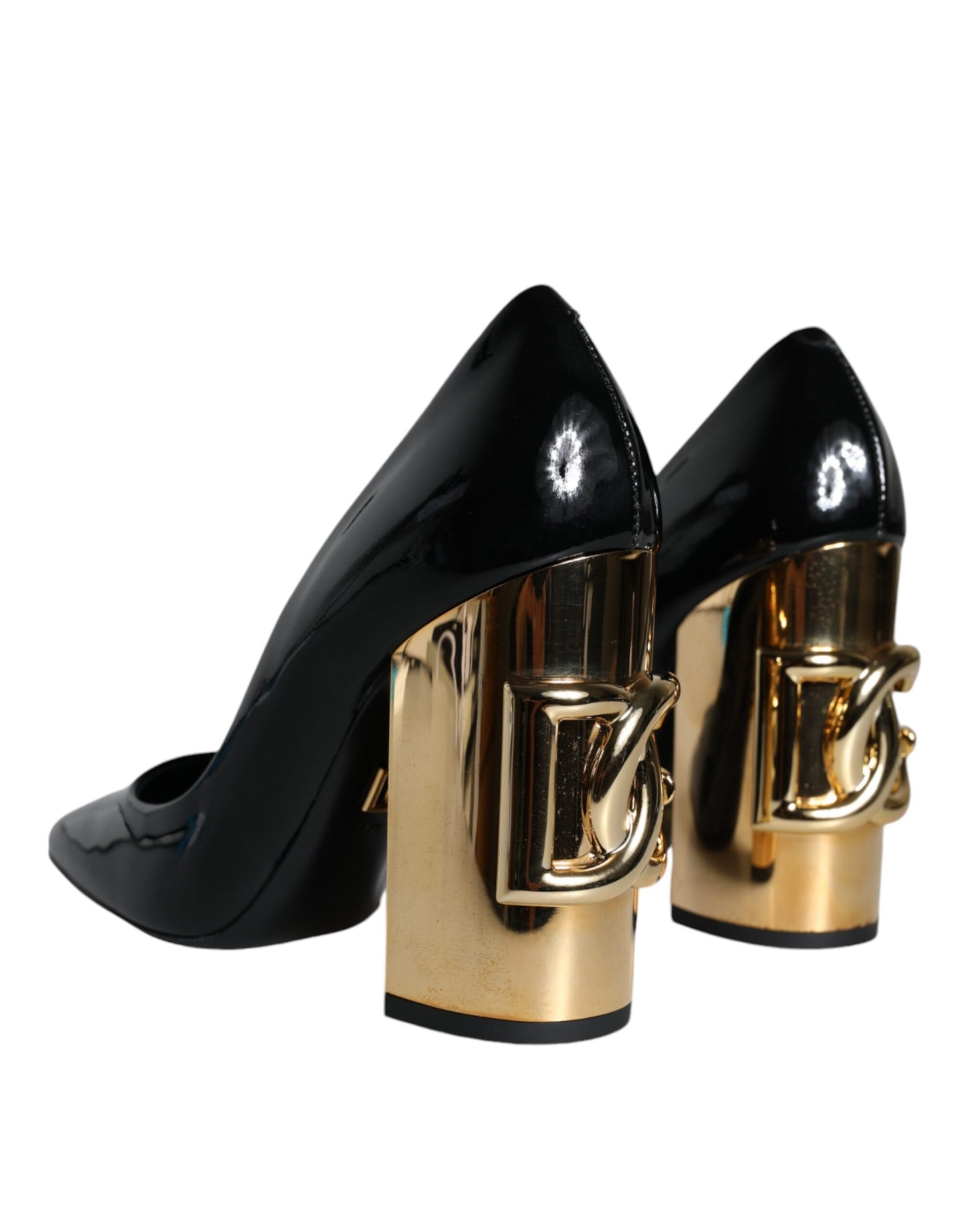 Dolce & Gabbana Black Gold Patent Leather Logo Heels Pumps Shoes Dolce & Gabbana