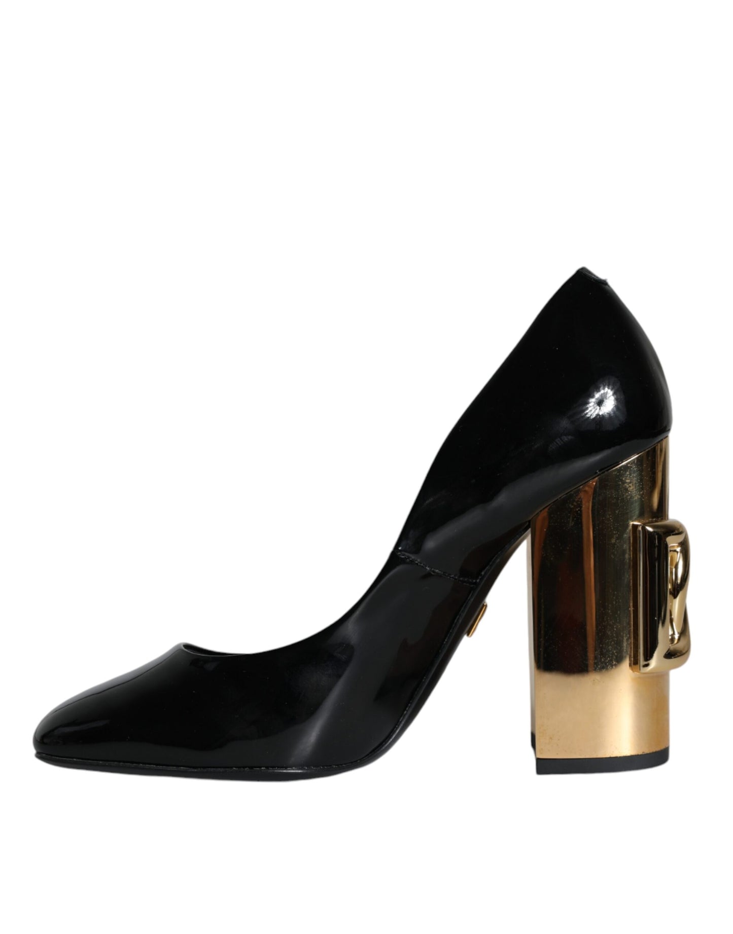 Dolce & Gabbana Black Gold Patent Leather Logo Heels Pumps Shoes Dolce & Gabbana