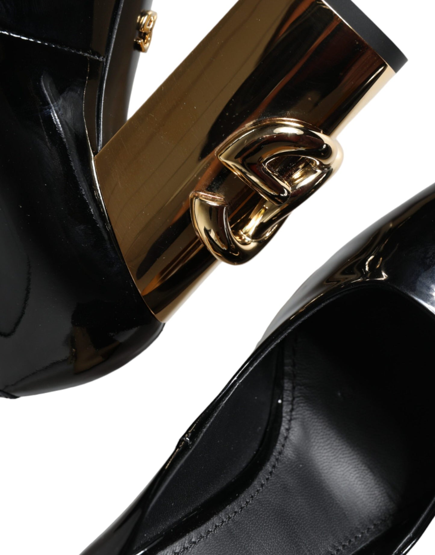 Dolce & Gabbana Black Gold Patent Leather Logo Heels Pumps Shoes Dolce & Gabbana