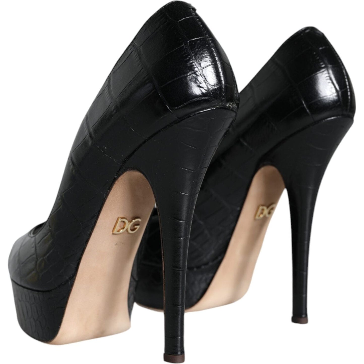 Dolce & Gabbana Black Leather Platform Heels Pumps Shoes Dolce & Gabbana