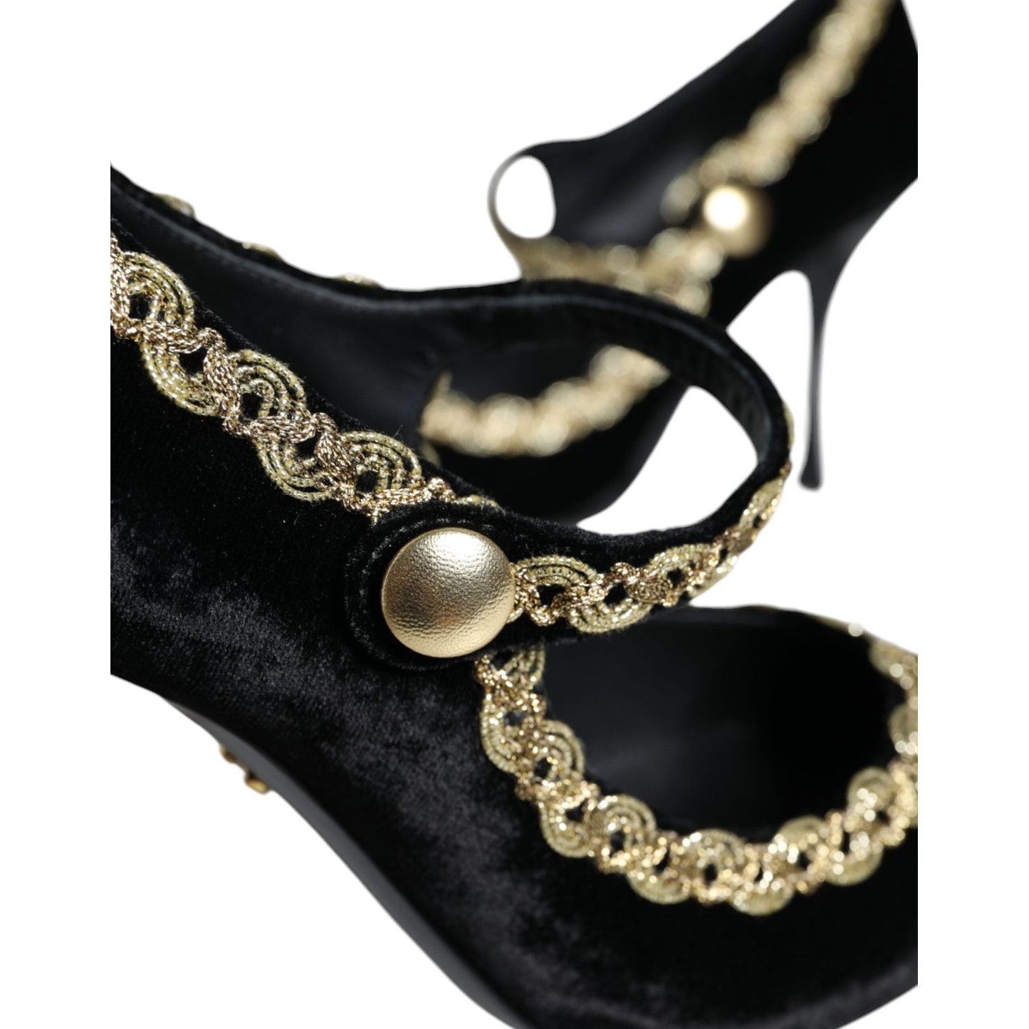 Dolce & Gabbana Black Mary Janes Velvet Gold Pumps Shoes Dolce & Gabbana