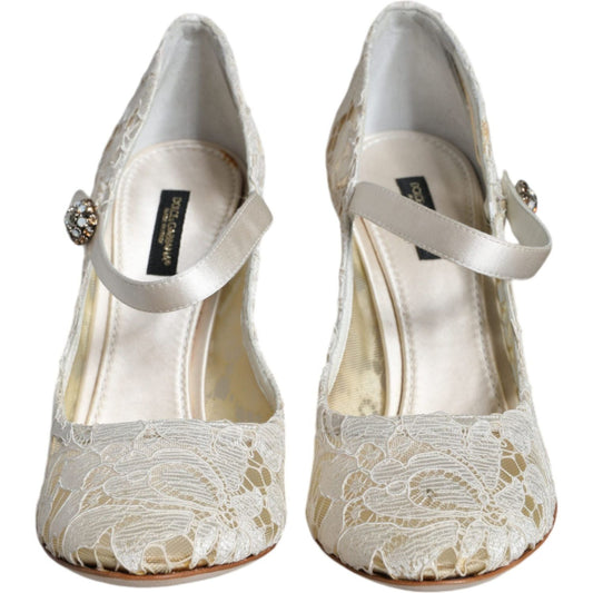 Dolce & Gabbana White Lace Crystals Heels Sandals Shoes Dolce & Gabbana