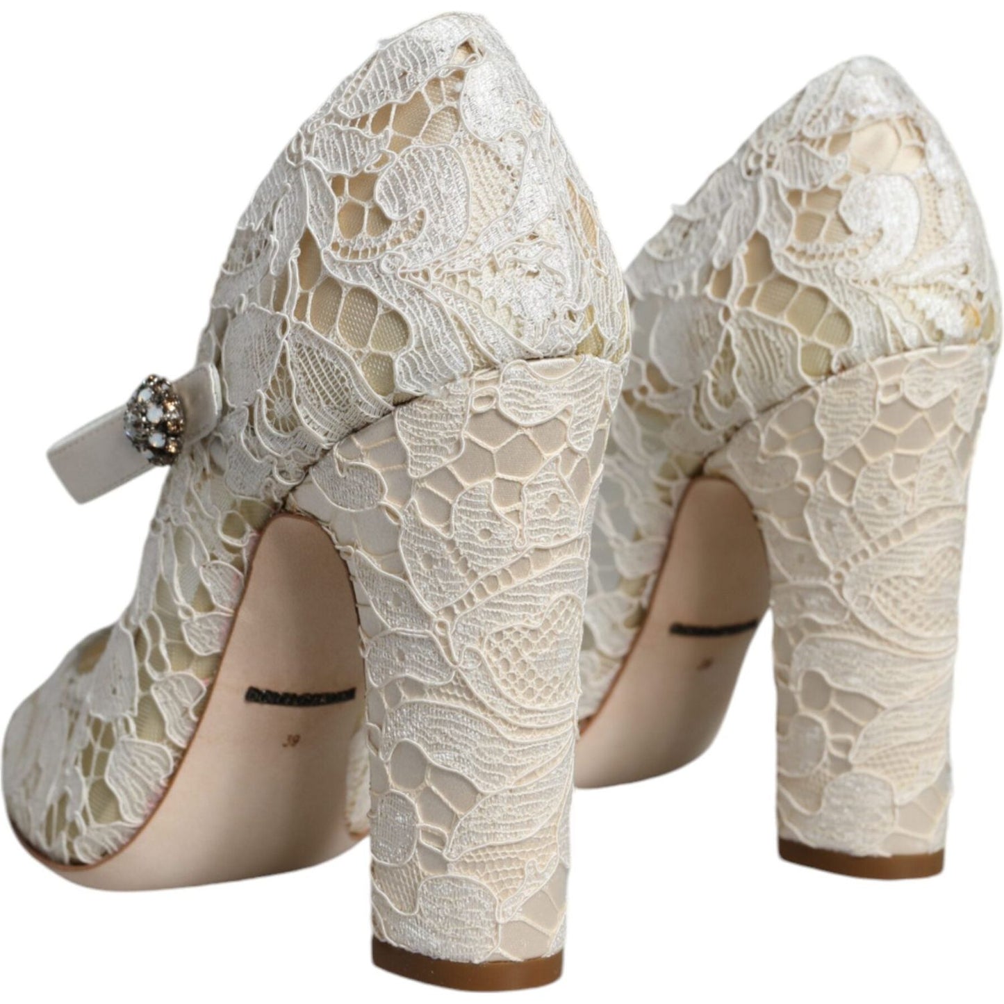 Dolce & Gabbana White Lace Crystals Heels Sandals Shoes Dolce & Gabbana