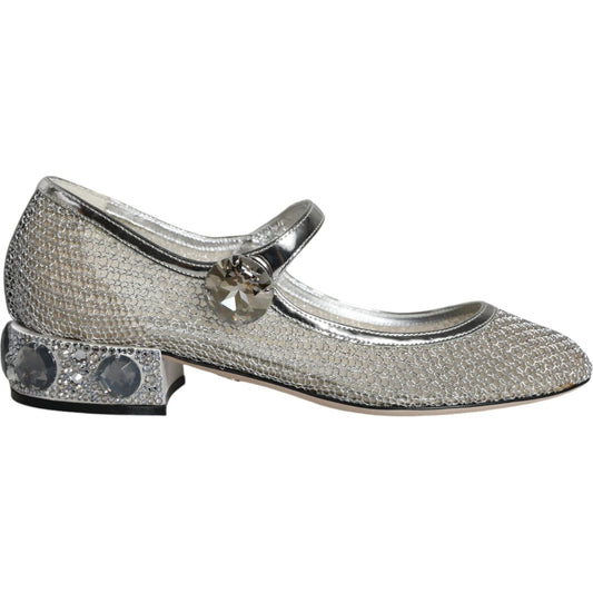 Dolce & Gabbana Silver Mesh Crystal Mary Jane Pumps Shoes Dolce & Gabbana