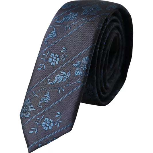 Dolce & Gabbana Dark Blue 100% Silk Floral Adjustable Men Tie Dolce & Gabbana