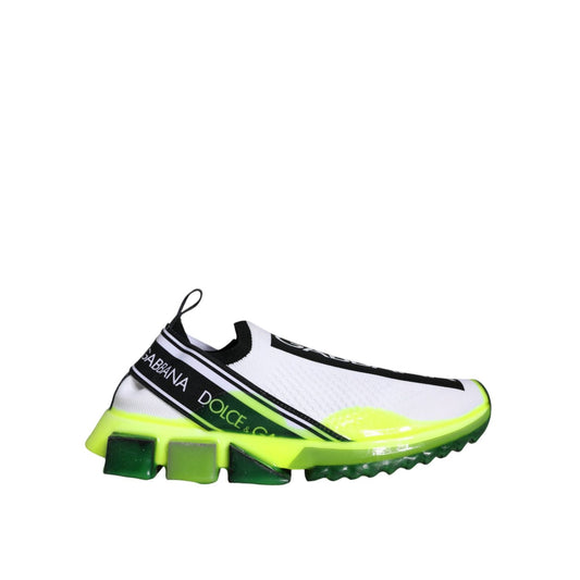 Dolce & Gabbana White Yellow Slip On Sorrento Sneakers Shoes 1728,67345645728,Black/White,Chunky - Sneakers - Shoes,Dolce & Gabbana,EU37/US7,Material: 70% Polyester 15% Viscose 10% Nylon 5% Elastane,Preowned / Defect,Shoes,Sneakers - Shoes,Sneakers - Wome