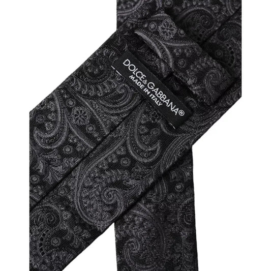 Dolce & Gabbana Gray Patterned 100% Silk Adjustable Men Tie Dolce & Gabbana