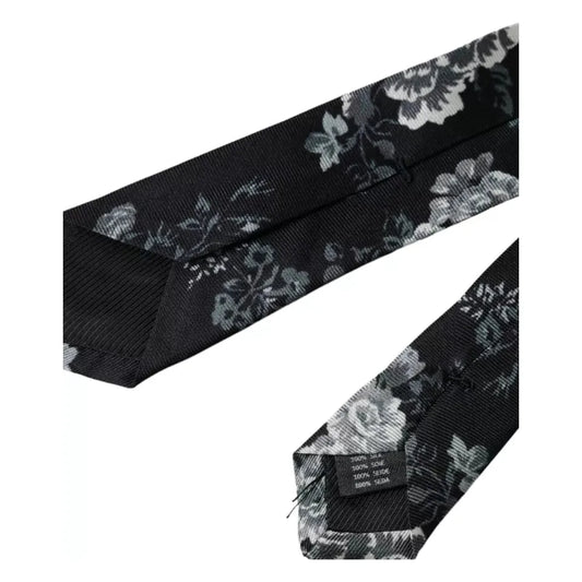 Dolce & Gabbana Black Floral Print Silk Adjustable Men Tie Dolce & Gabbana