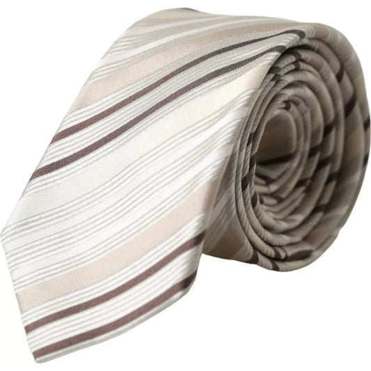 Dolce & Gabbana Beige Stripes Fantasy Silk Adjustable Men Tie Dolce & Gabbana