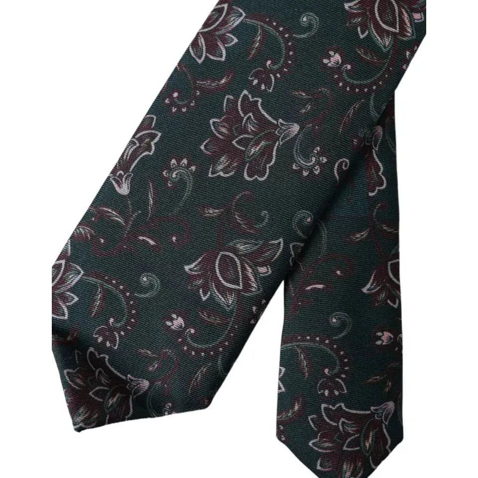 Dolce & Gabbana Green Floral Print Silk Adjustable Men Tie Dolce & Gabbana