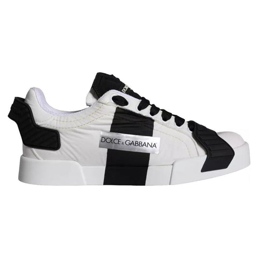 Dolce & Gabbana White Black Leather Low Top Women Sneaker Shoes Dolce & Gabbana