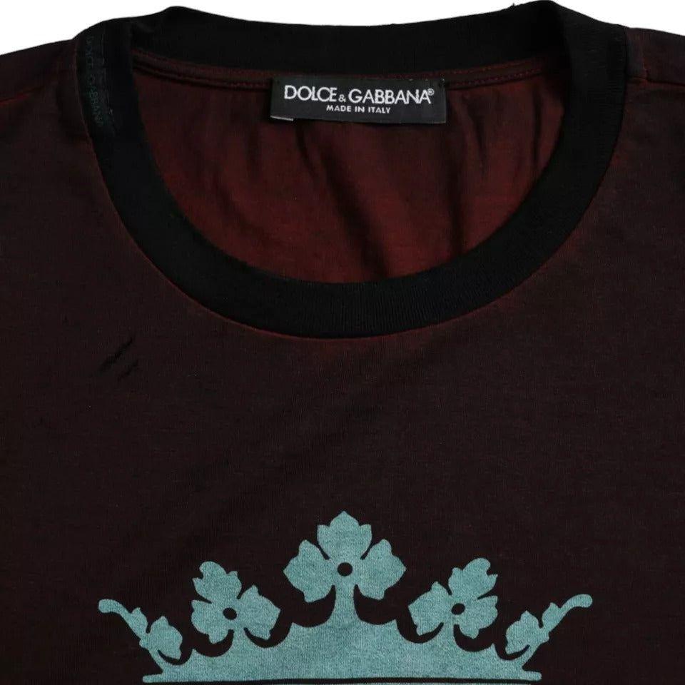 Dolce & Gabbana Bordeaux Crown Print Round Neck Cotton T-shirt Dolce & Gabbana