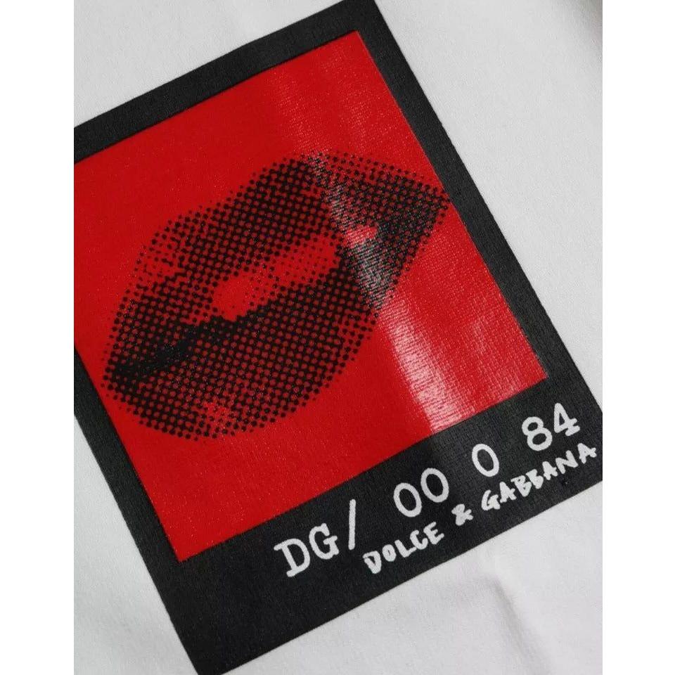 Dolce & Gabbana White Red Lips Print Cotton Men T-shirt Dolce & Gabbana