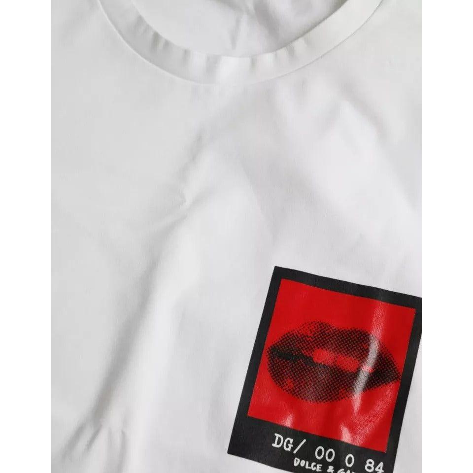 Dolce & Gabbana White Red Lips Print Cotton Men T-shirt Dolce & Gabbana