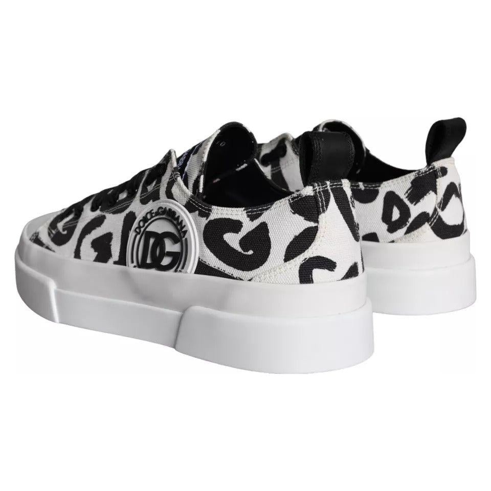 Dolce & Gabbana Black White Canvas Low Top Sneakers Men Shoes Dolce & Gabbana