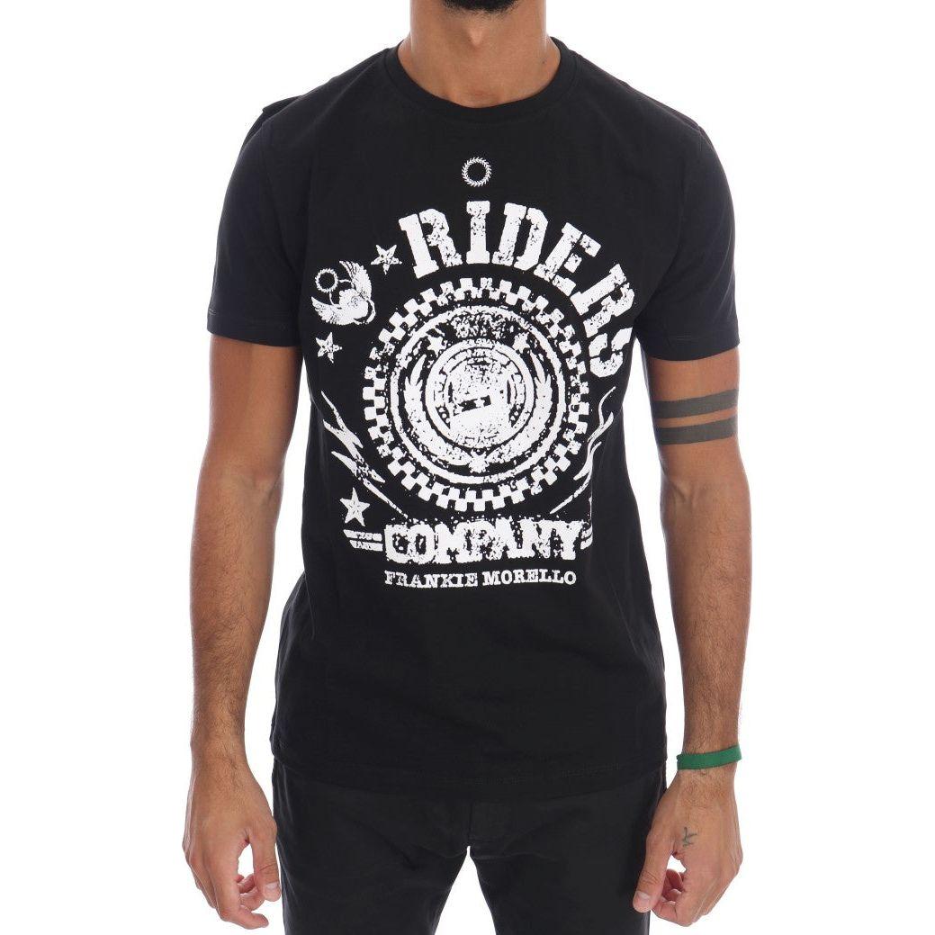 Frankie Morello Chic Black Crewneck Tee with 'RIDERS' Motif Frankie Morello