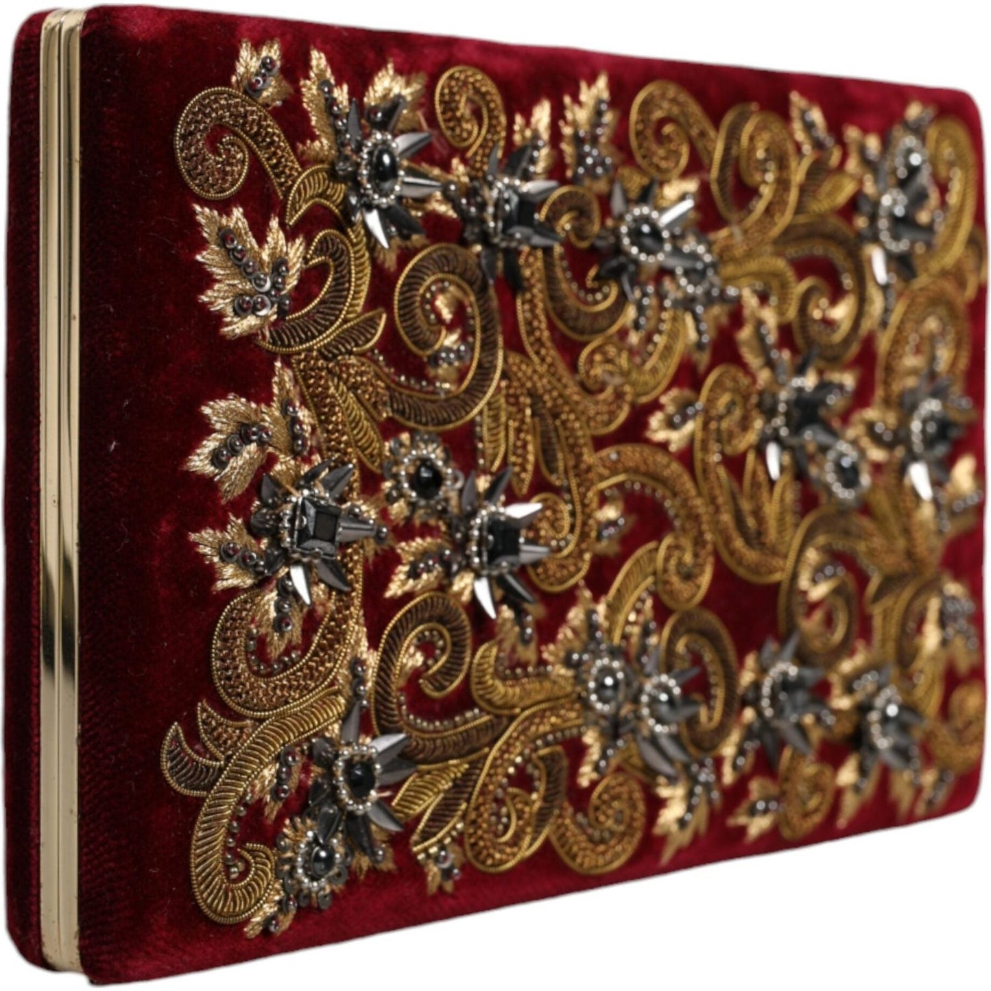 Dolce & Gabbana Red Velvet Gold Frame Clutch Evening Party Purse Bag Dolce & Gabbana