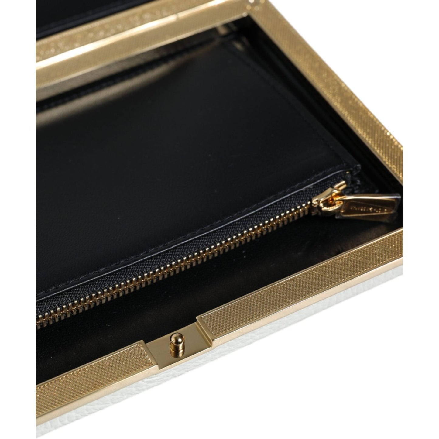 Dolce & Gabbana White Leather Gold Frame Clutch Evening Party Purse Bag Dolce & Gabbana