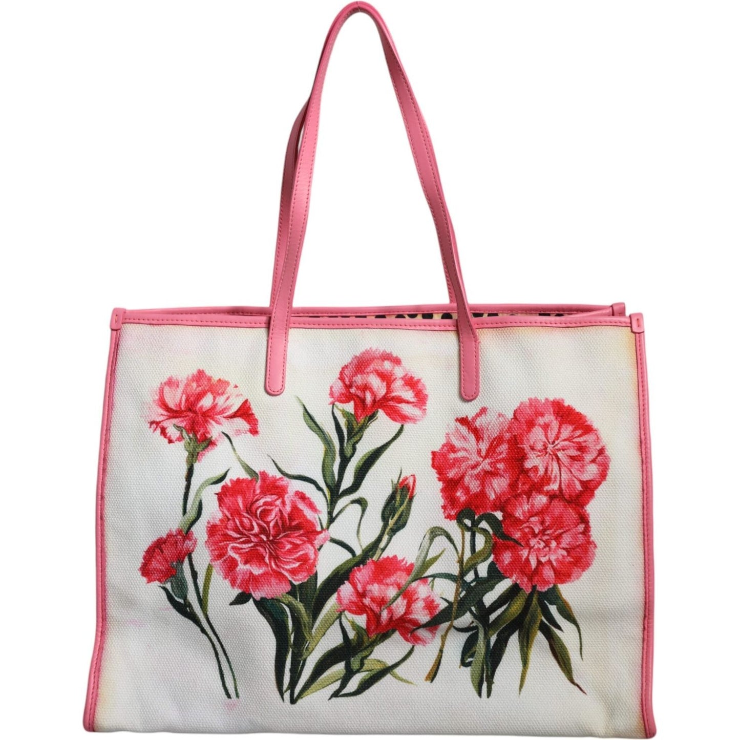 Dolce & Gabbana White Canvas Rose Embroidery Women Shopping Tote Bag Dolce & Gabbana