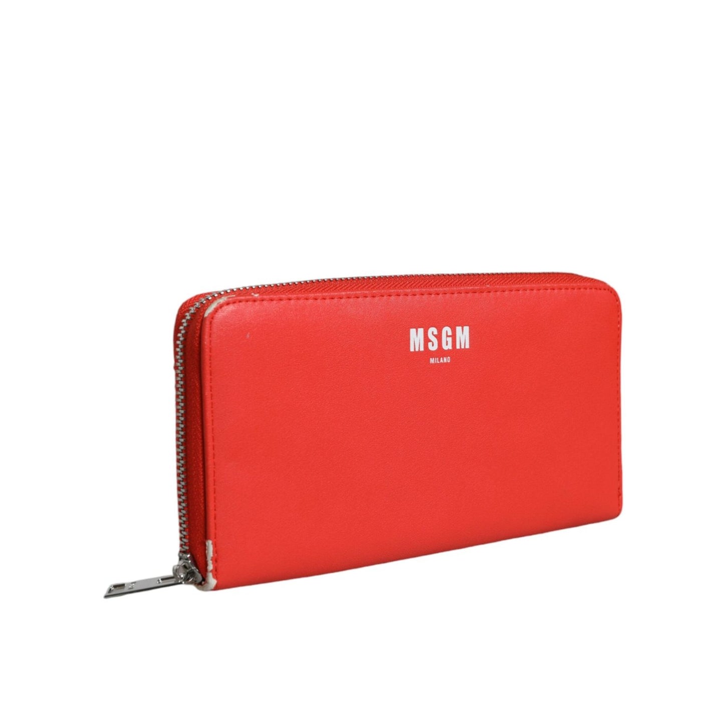 MSGM Red Leather Continental Zip Around Card Holder Bifold Clutch Wallet MSGM