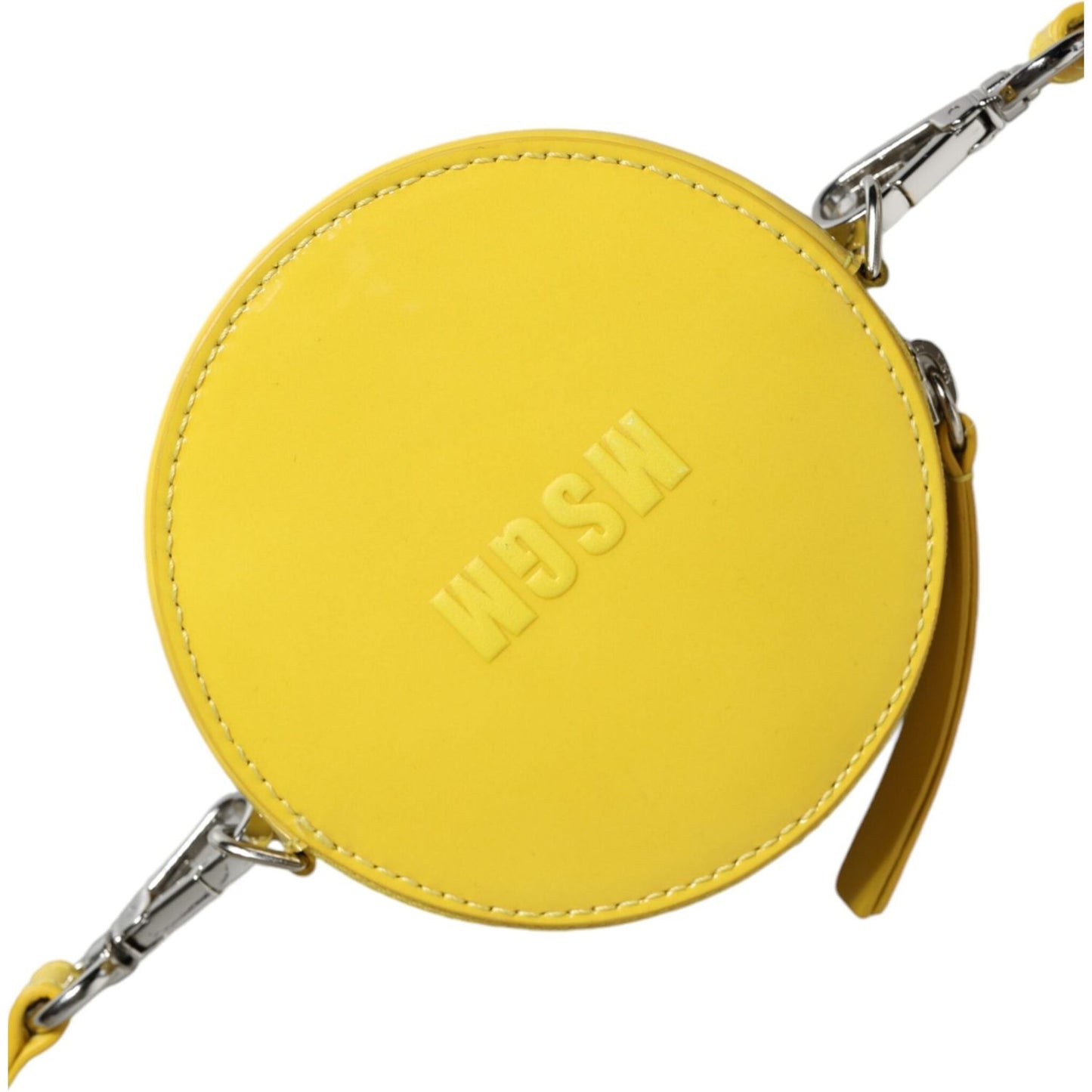 MSGM Yellow Leather Logo Crossbody Sling Shoulder Round Bag MSGM