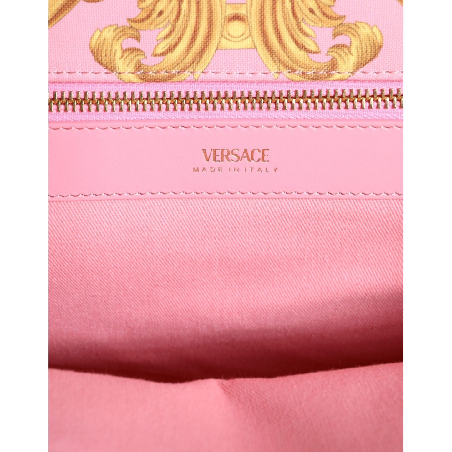 Versace Pink Printed Large Fabric Leather Shopping Tote Bag Versace