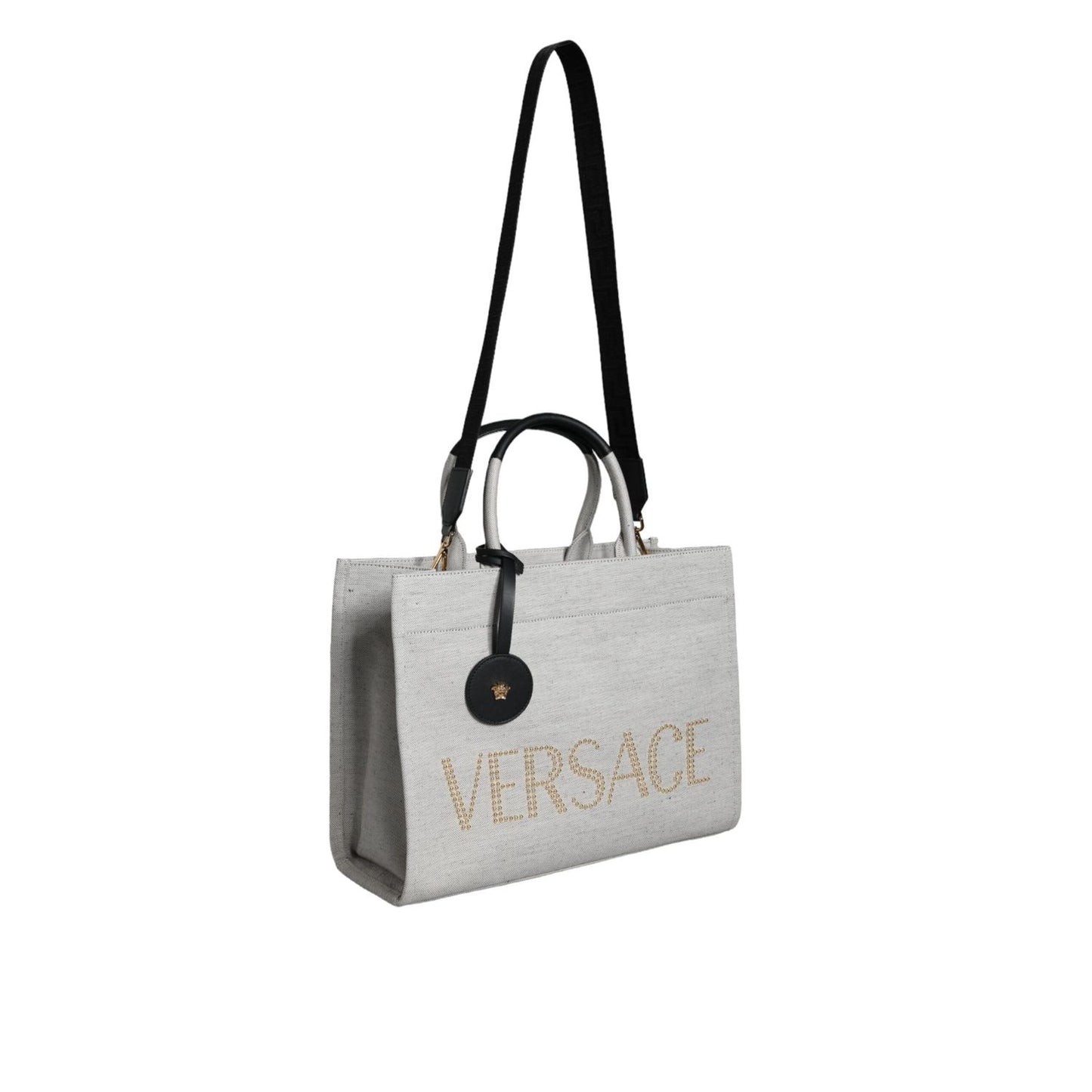 Versace White Top Handle Canvas Leather Logo Crossbody Tote Bag Versace