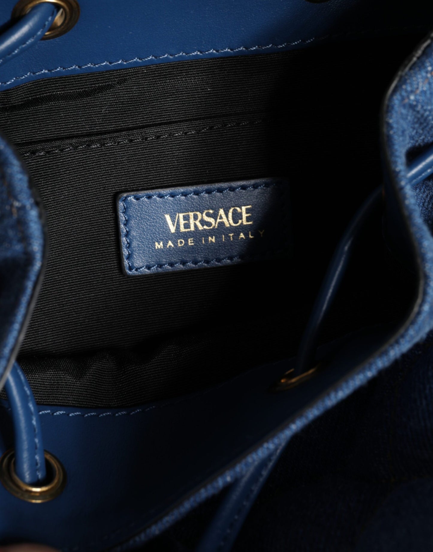 Versace Blue Quilted Denim Leather Crossbody Shoulder Bag Versace