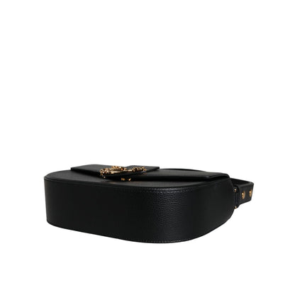 Versace Black Grainy Calf Leather Logo Crossbody Shoulder Bag