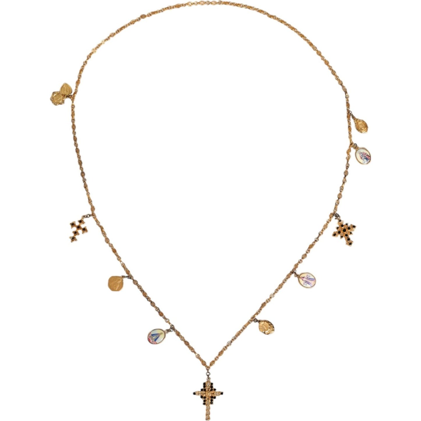 Dolce & Gabbana Gold Tone Brass Chain Religious Cross Pendant Necklace Dolce & Gabbana