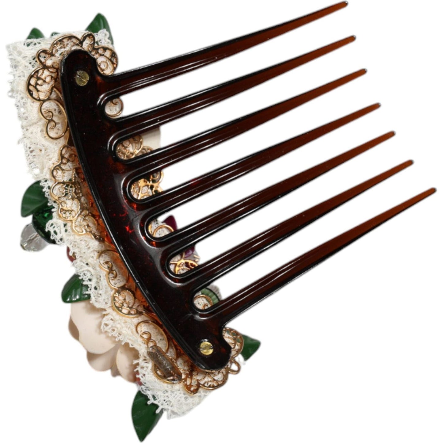 Dolce & Gabbana Brown Plastic Crystal Floral Women Hair Comb Dolce & Gabbana