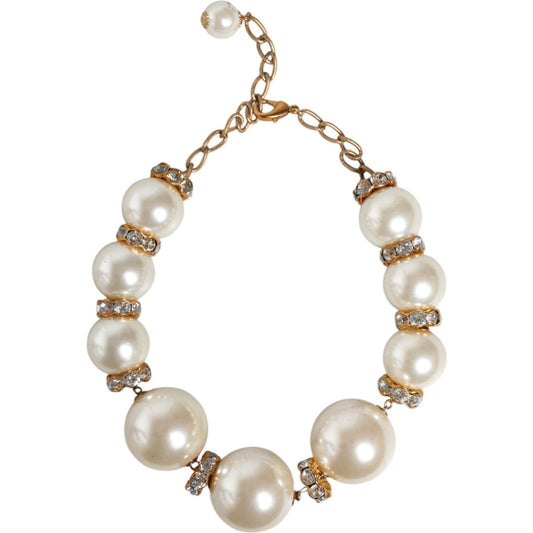 Dolce & Gabbana White Maxi Faux Pearl Beads Crystals Gold Chain Necklace Dolce & Gabbana