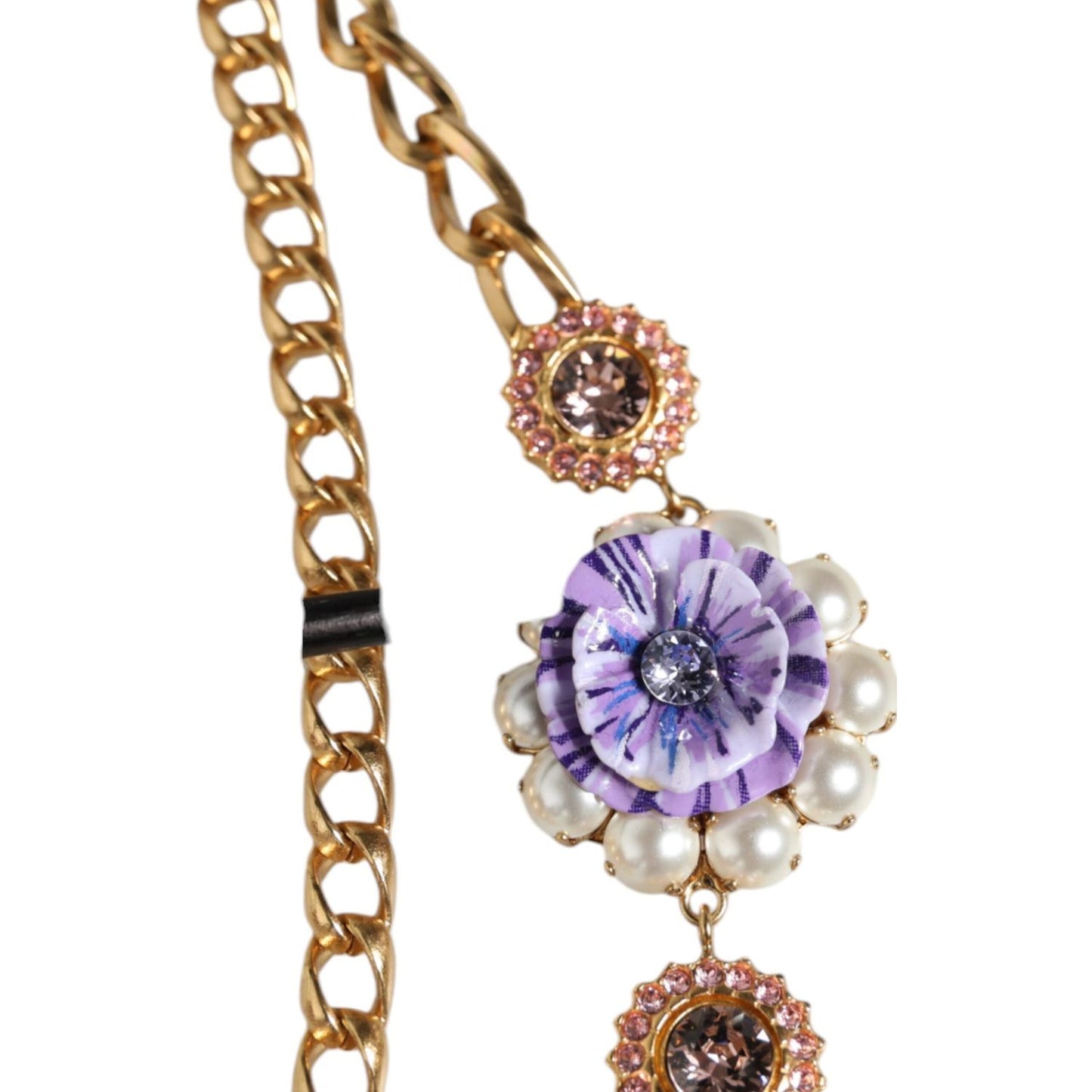 Dolce & Gabbana Gold Tone Floral Crystals Embellished Layered Necklace Dolce & Gabbana