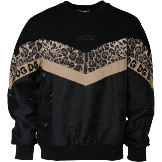 Dolce & Gabbana Black Leopard Crew Neck Sweatshirt Sweater Dolce & Gabbana