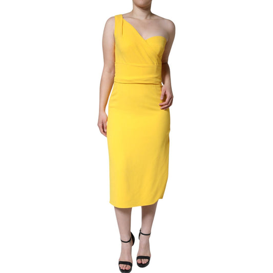 Dolce & Gabbana Yellow One Shoulder Side Slit Midi Dress Dolce & Gabbana