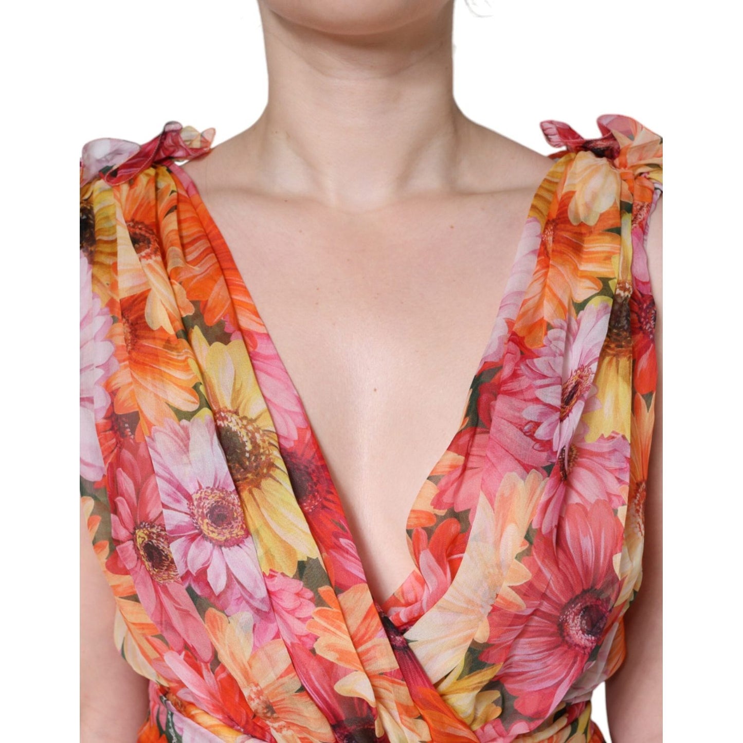 Dolce & Gabbana Multicolor Floral Sleeveless V-neck Midi Dress Dolce & Gabbana