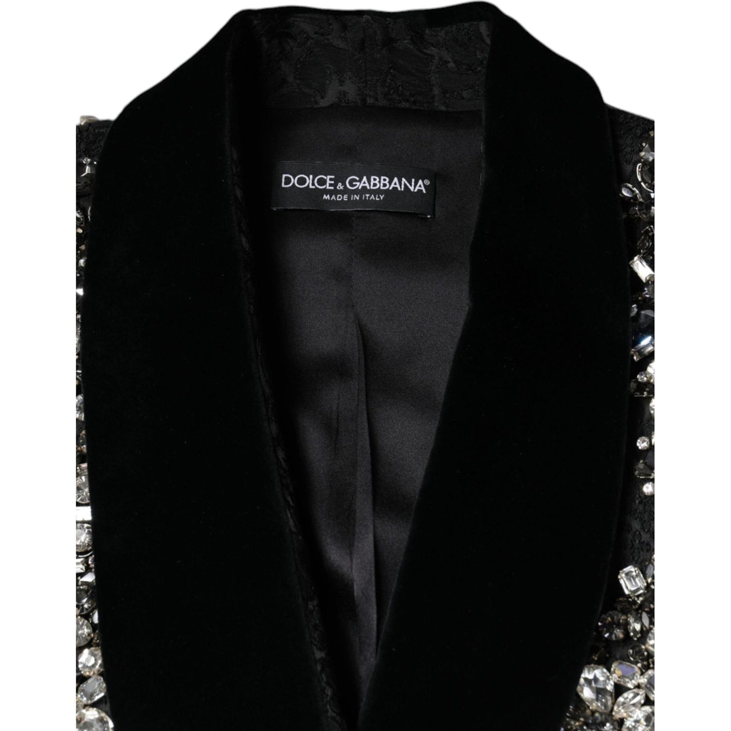 Dolce & Gabbana Black Jacquard Crystal Floral Jacket Blazer Dolce & Gabbana