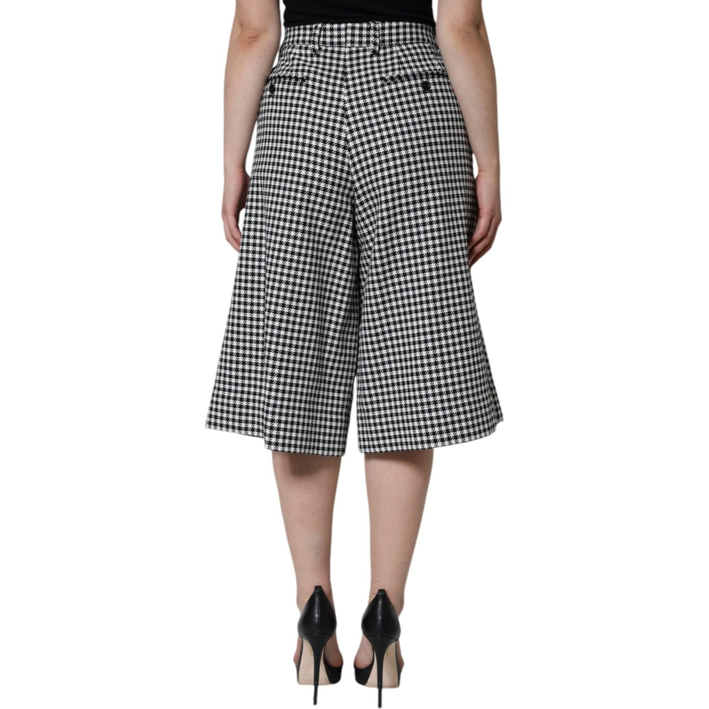 Dolce & Gabbana Black White Houndstooth Cropped Wide Leg Pants Dolce & Gabbana