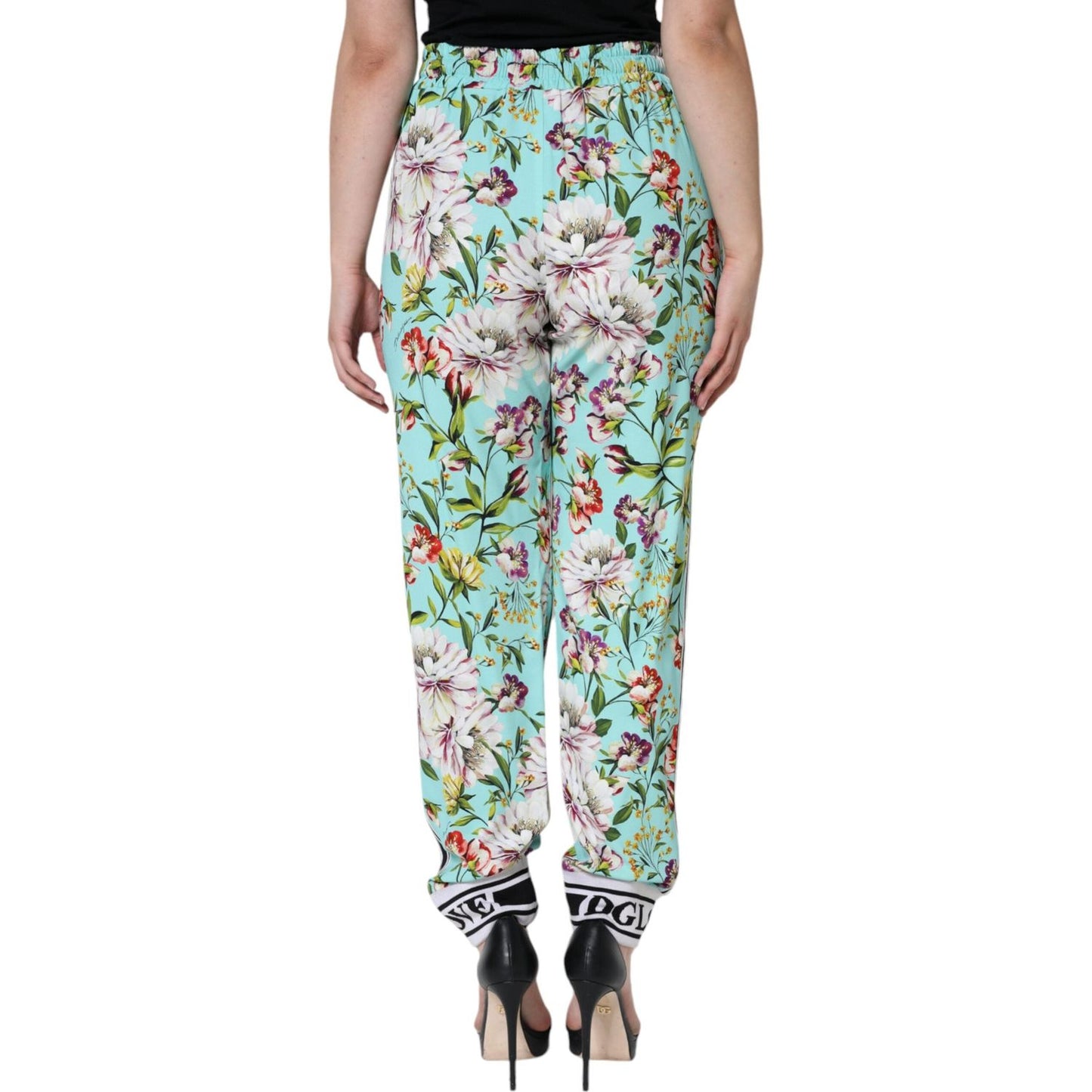 Dolce & Gabbana Green Floral Mid Waist Jogger Women Pants Dolce & Gabbana