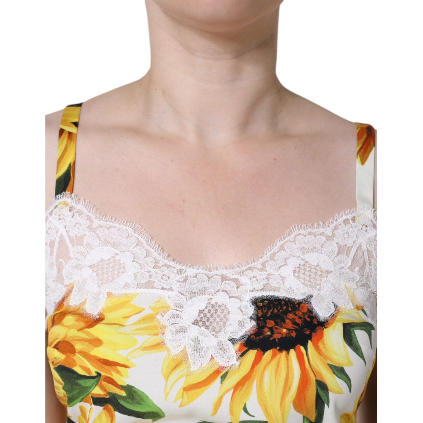 Dolce & Gabbana White Silk Sunflower Lace Sleeveless Tank Top Dolce & Gabbana