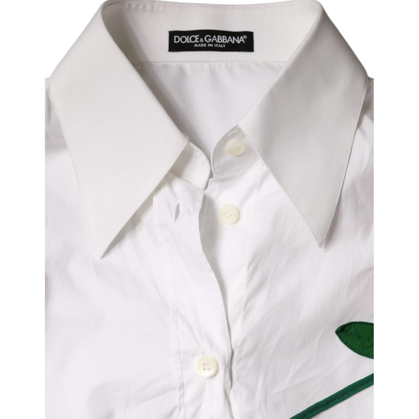 Dolce & Gabbana White Cotton Flower Applique Dress Shirt Top Dolce & Gabbana