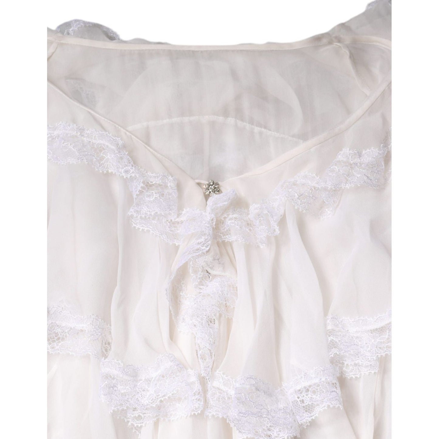 Dolce & Gabbana White Ruffles Lace Long Sleeve Blouse Top Dolce & Gabbana